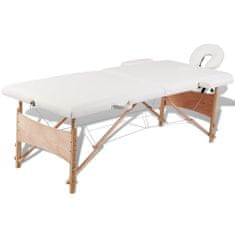 shumee Krem bela zložljiva masažna miza z 2 območji in lesenim okvirjem