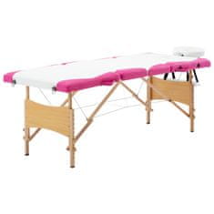 Vidaxl Zložljiva masažna miza 4-conska les bela in roza