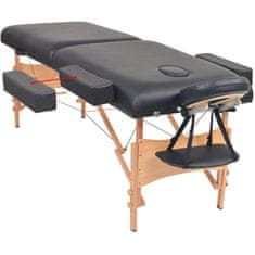 Vidaxl Komplet 2-conske zložljive masažne mize in stolčka črne barve