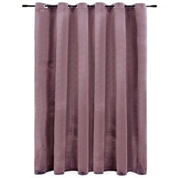 Vidaxl Zatemnitvena zavesa z obročki žametna starinsko roza 290x245 cm