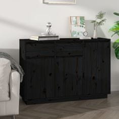 Vidaxl Komoda črna 110x34x75 cm trdna borovina