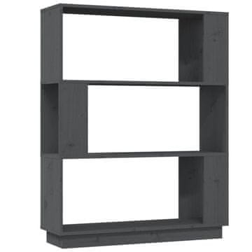 Vidaxl Knjižna omara/pregrada siva 80x25x101 cm trdna borovina