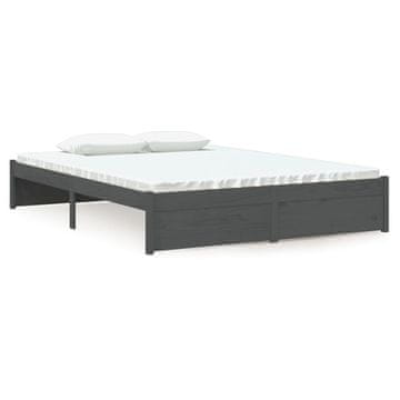 Vidaxl Posteljni okvir siv iz trdnega lesa 135x190 cm