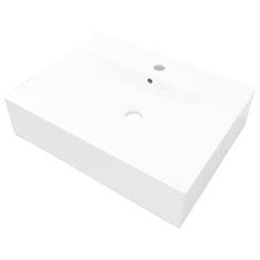 Vidaxl Keramični umivalnik pravokoten bel z odprtino za pipo 60x46 cm