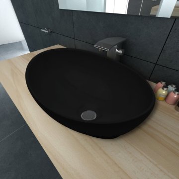 Vidaxl vidaXL Luksuzni keramični umivalnik ovalen črne barve 40 x 33 cm