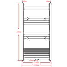 Vidaxl Kopalniški cevni radiator za centralno ogrevanje raven 600x1160 mm