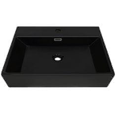 Vidaxl Umivalnik z odprtino za pipo črna keramika 60,5x42,5x14,5 cm