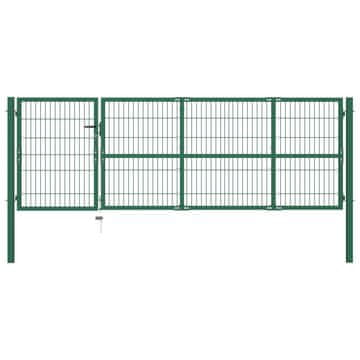 Vidaxl Vrtna ograja s stebrički 350x100 cm jeklo zelena