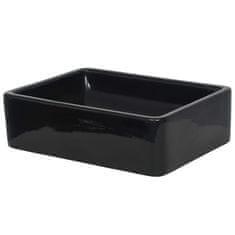 Vidaxl Keramični umivalnik pravokotne oblike črne barve 41x30x12 cm