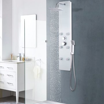 Vidaxl Panelna enota za tuš steklo 25x44,6x130 cm bela