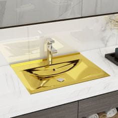 Greatstore Umivalnik z odprtino za odtekanje 60x46x16 cm keramičen zlat