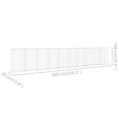 Vidaxl Gabionska stena s pokrovi iz pocinkanega jekla 600x30x100 cm
