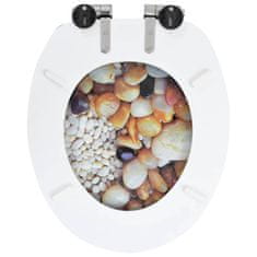 Vidaxl Deska za WC školjko počasno zapiranje MDF dizajn kamenčki