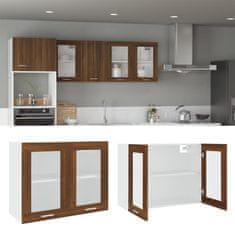 Vidaxl Steklena viseča omarica rjavi hrast 80x31x60 cm konstruiran les