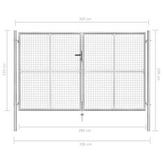 Vidaxl Vrtna vrata pocinkano jeklo 306x200 cm srebrna