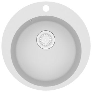 Vidaxl Enojno kuhinjsko pomivalno korito iz granita okroglo belo