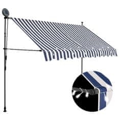 Vidaxl Ročno zložljiva tenda z LED lučkami 250 cm modra in bela