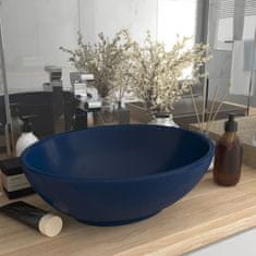Greatstore Razkošen umivalnik ovalen mat temno moder 40x33 cm keramičen