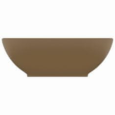 Vidaxl Razkošen umivalnik ovalen mat krem 40x33 cm keramičen