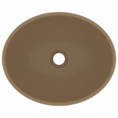 Vidaxl Razkošen umivalnik ovalen mat krem 40x33 cm keramičen