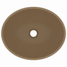 Vidaxl Razkošen umivalnik ovalen mat krem 40x33 cm keramičen