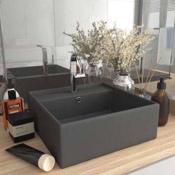 Vidaxl Razkošen umivalnik kvadraten mat temno siv 41x41 cm keramika