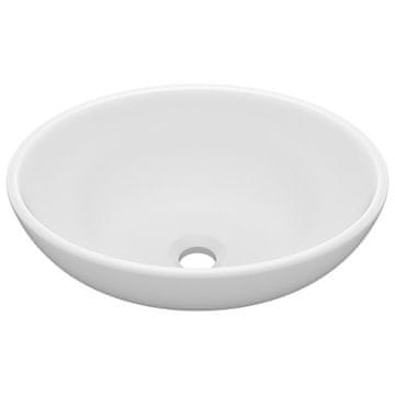 Vidaxl Razkošen umivalnik ovalen mat bel 40x33 cm keramičen