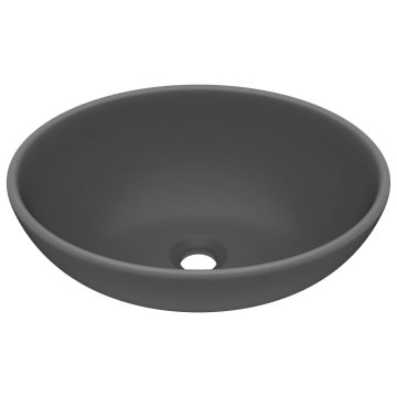 Vidaxl Razkošen umivalnik ovalen mat temno siv 40x33 cm keramičen