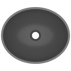 Vidaxl Razkošen umivalnik ovalen mat temno siv 40x33 cm keramičen