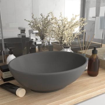 Vidaxl Razkošen umivalnik ovalen mat temno siv 40x33 cm keramičen