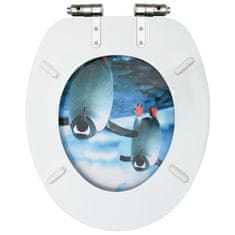 Greatstore Deska za WC školjko počasno zapiranje MDF dizajn pingvinov