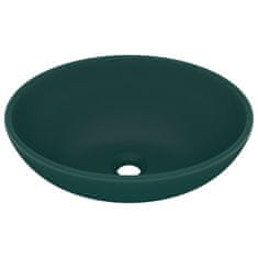 Vidaxl Razkošen umivalnik ovalen mat temno zelen 40x33 cm keramičen