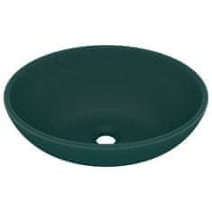 Vidaxl Razkošen umivalnik ovalen mat temno zelen 40x33 cm keramičen