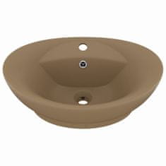 Vidaxl Razkošen umivalnik ovalen mat krem 58,5x39 cm keramika