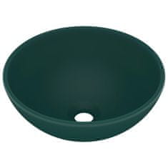 Vidaxl Razkošen umivalnik okrogel mat temno zelen 32,5x14 cm keramičen