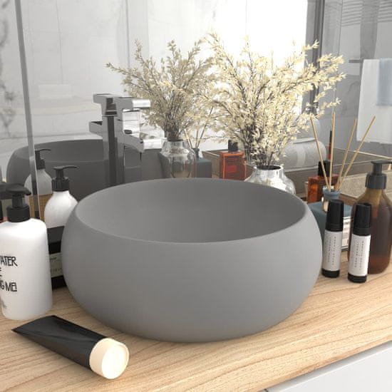 Greatstore Razkošen umivalnik okrogel mat svetlo siv 40x15 cm keramičen