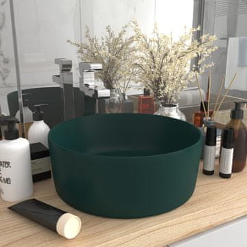 Vidaxl vidaXL Luksuzni okrogel umivalnik mat temno zelen 40x15 cm