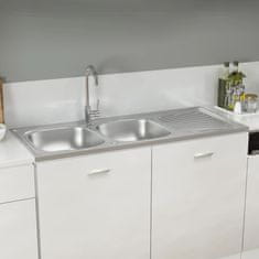 Vidaxl Dvojno kuhinjsko pomivalno korito srebrno 1200x600x155 mm