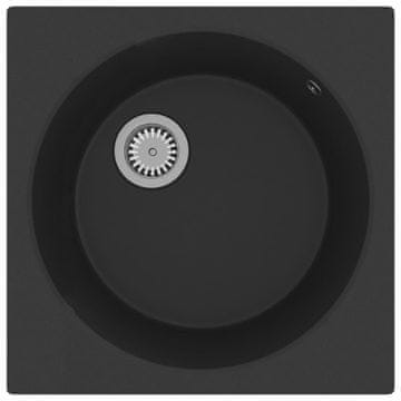 Vidaxl Kuhinjsko pomivalno korito z luknjo črn granit