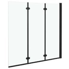 Vidaxl Zložljiva pregrada za tuš s 3 paneli ESG 130x138 cm črna