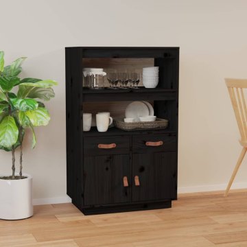 shumee vidaXL Visoka omara črna 67x40x108,5 cm trdna borovina