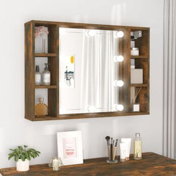 Vidaxl vidaXL Omarica z ogledalom LED dimljen hrast 76x15x55 cm