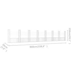 Vidaxl Gabion košara U-oblike z 8 stebri železo 860x20x150 cm