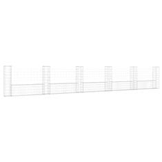 Vidaxl Gabion košara U-oblike s 6 stebri železo 620x20x100 cm