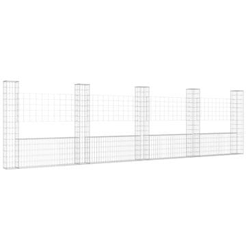 Vidaxl Gabion košara U-oblike s 5 stebri železo 500x20x150 cm