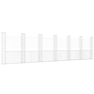Greatstore Gabion košara U-oblike s 7 stebri železo 740x20x200 cm