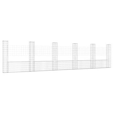 Vidaxl Gabion košara U-oblike s 6 stebri železo 620x20x150 cm