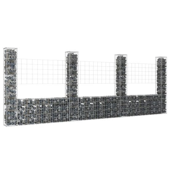 Vidaxl Gabion košara U-oblike s 4 stebri železo 380x20x150 cm