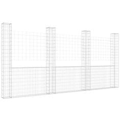 Vidaxl Gabion košara U-oblike s 4 stebri železo 380x20x200 cm