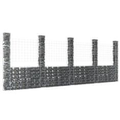 Greatstore Gabion košara U-oblike s 5 stebri železo 500x20x200 cm